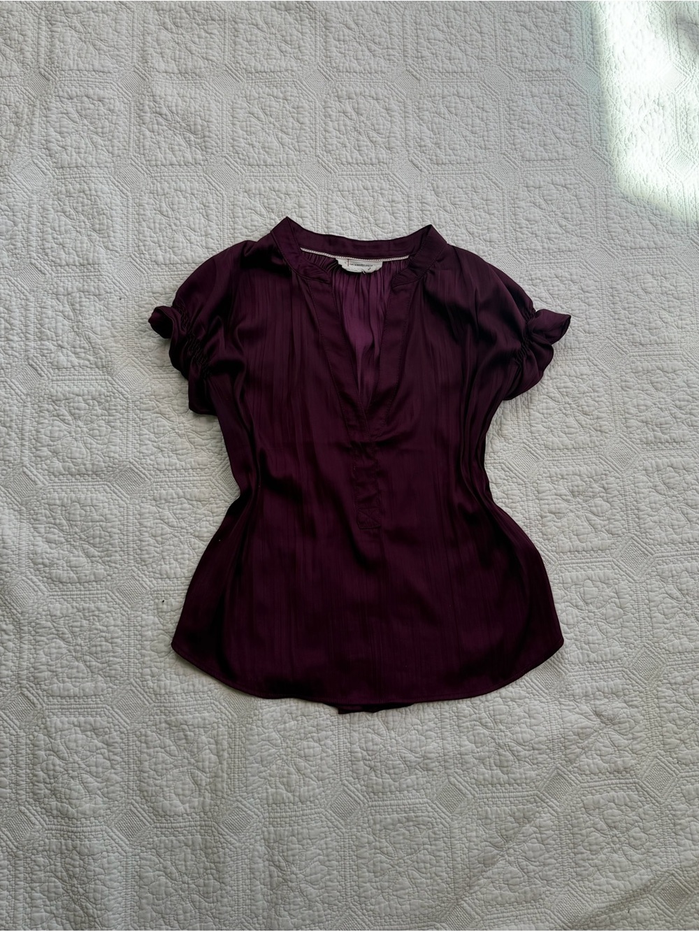 Anthropologie Women's Short-Sleeve Blouse in Deep Plum size medium